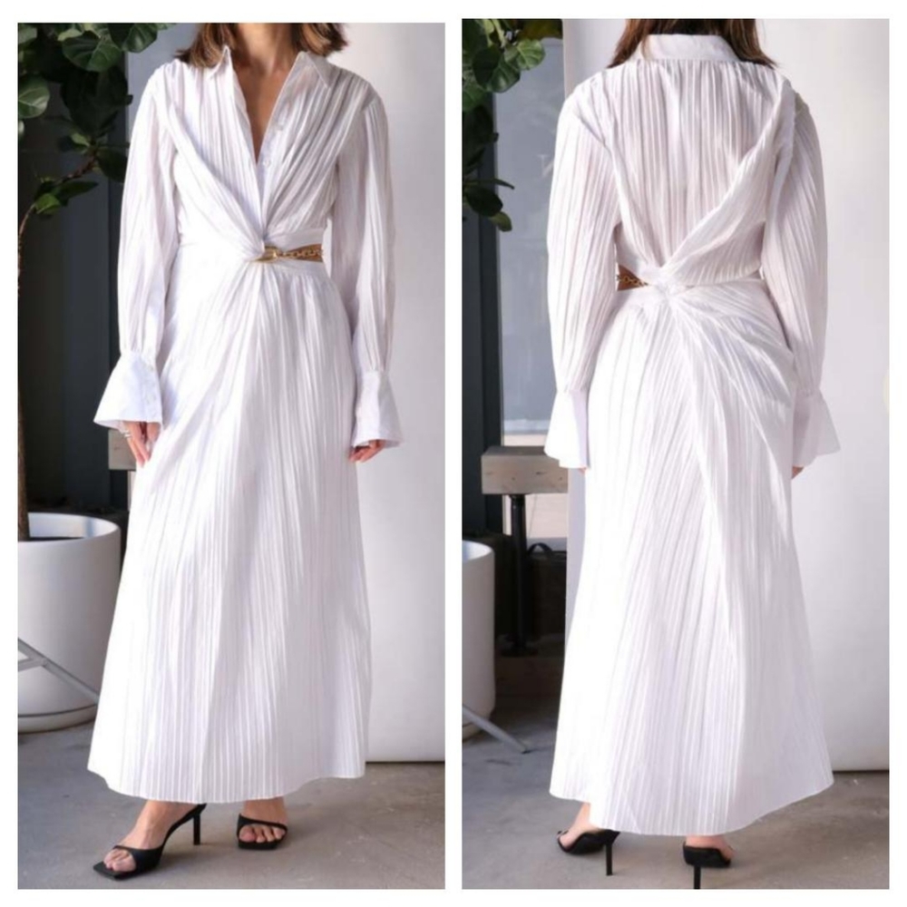 New Jonathan Simkhai Fraya Long Sleeve Cotton Blend Maxi Shirtdress